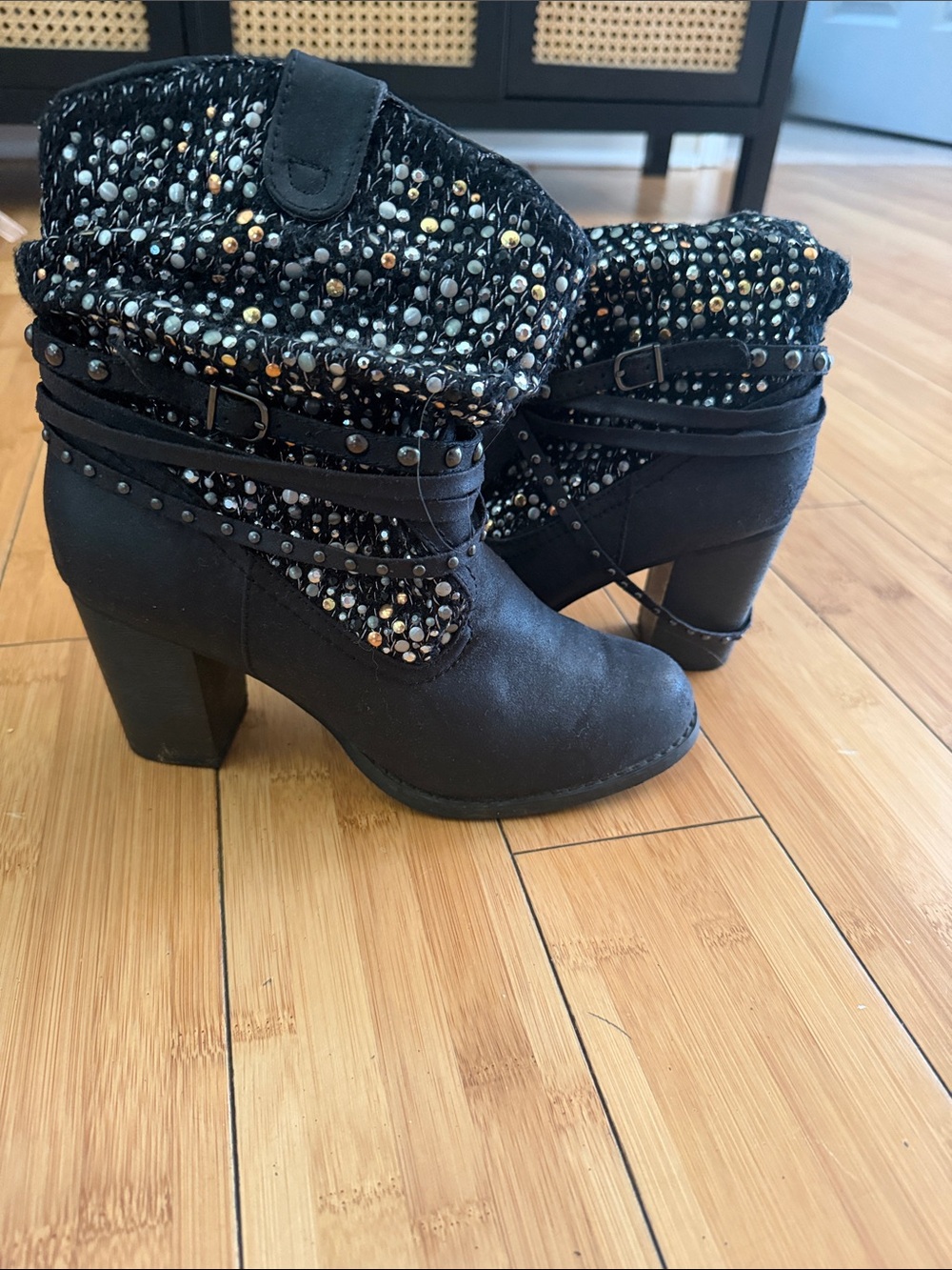 Women's Black Embellished Ankle Boots